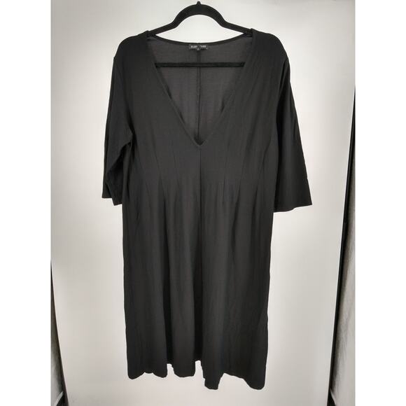 Eileen Fisher A-Line Dress L Deep V-Neck 3/4 Sleeve Crepe Stretch Casual Black - Picture 5 of 8